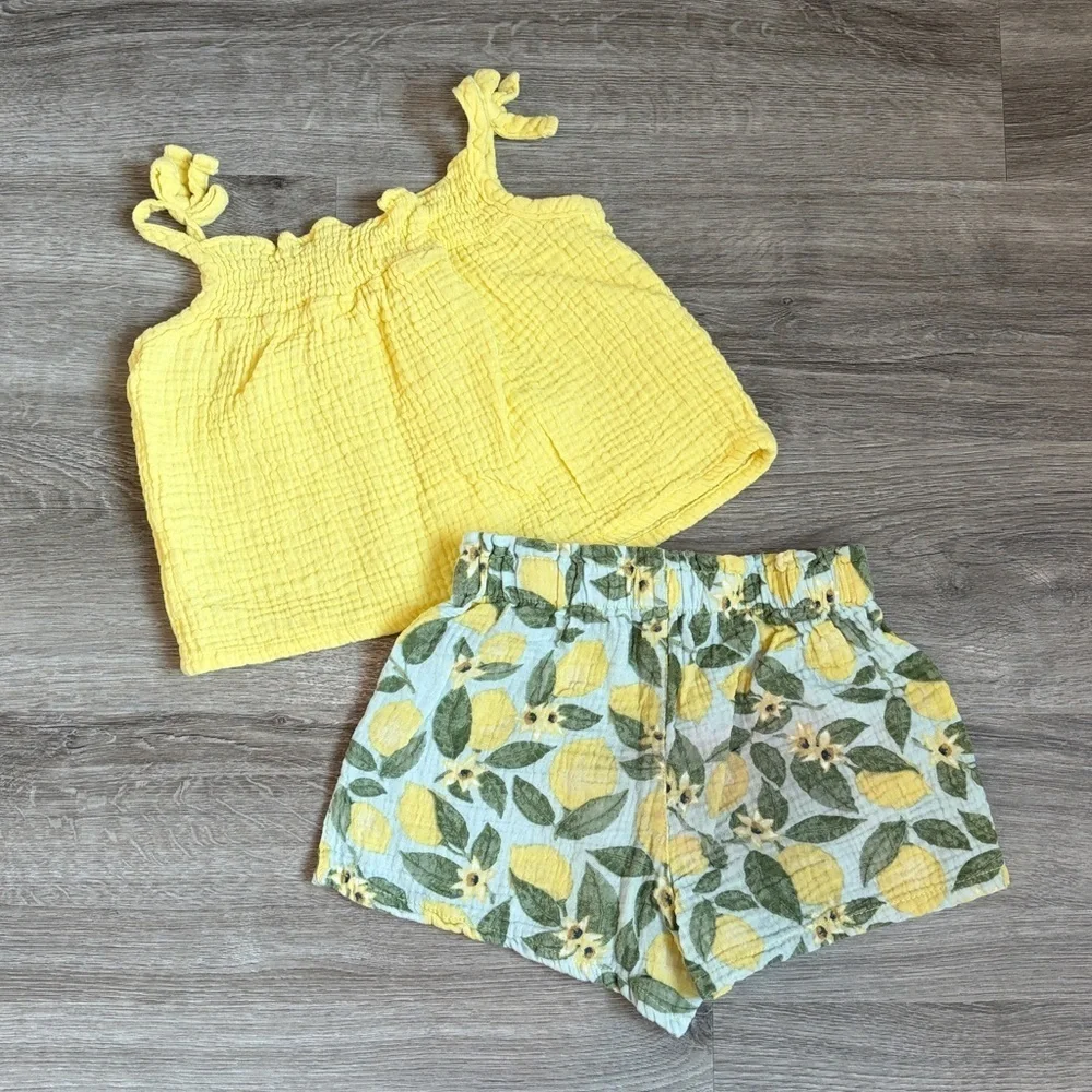 Btween little girls lemon print matching set
